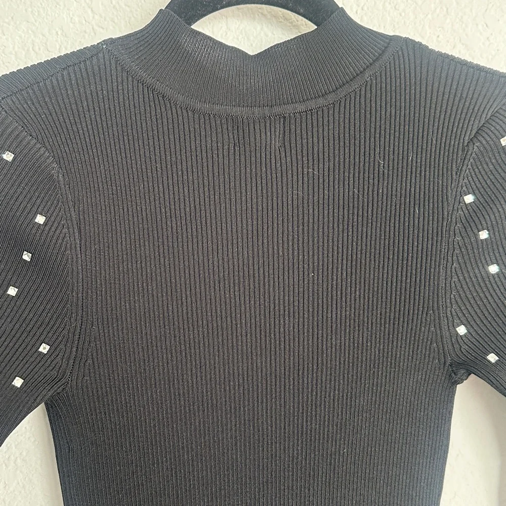 NWT RIVER ISLAND Rhinestone covered black ribbed knot dress 4 - Picture 10 of 11